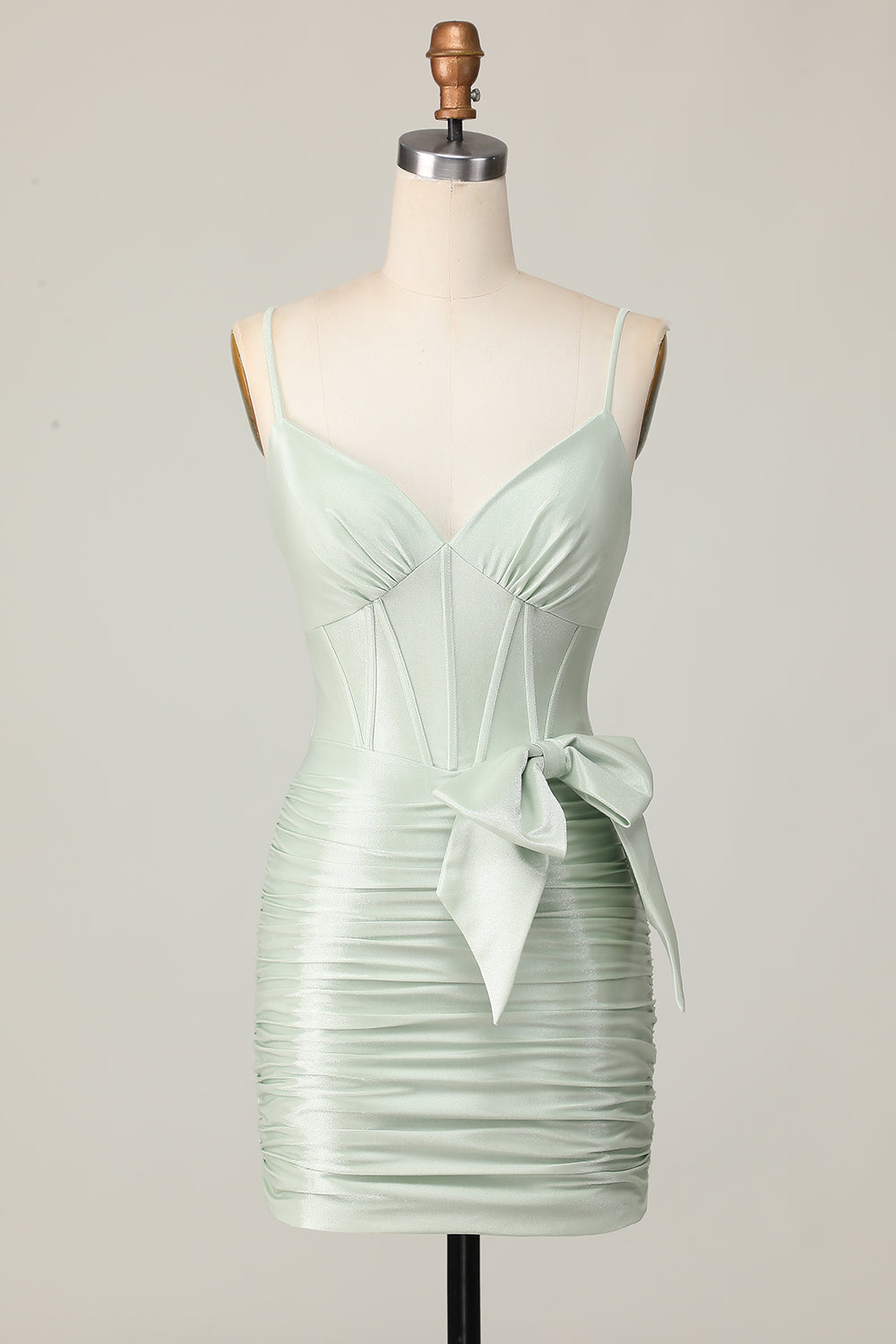 Sage Bodycon Spaghetti Straps Corset Homecoming Dress with Bow