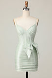 Sage Bodycon Spaghetti Straps Corset Homecoming Dress with Bow
