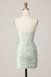 Sage Bodycon Spaghetti Straps Corset Homecoming Dress with Bow