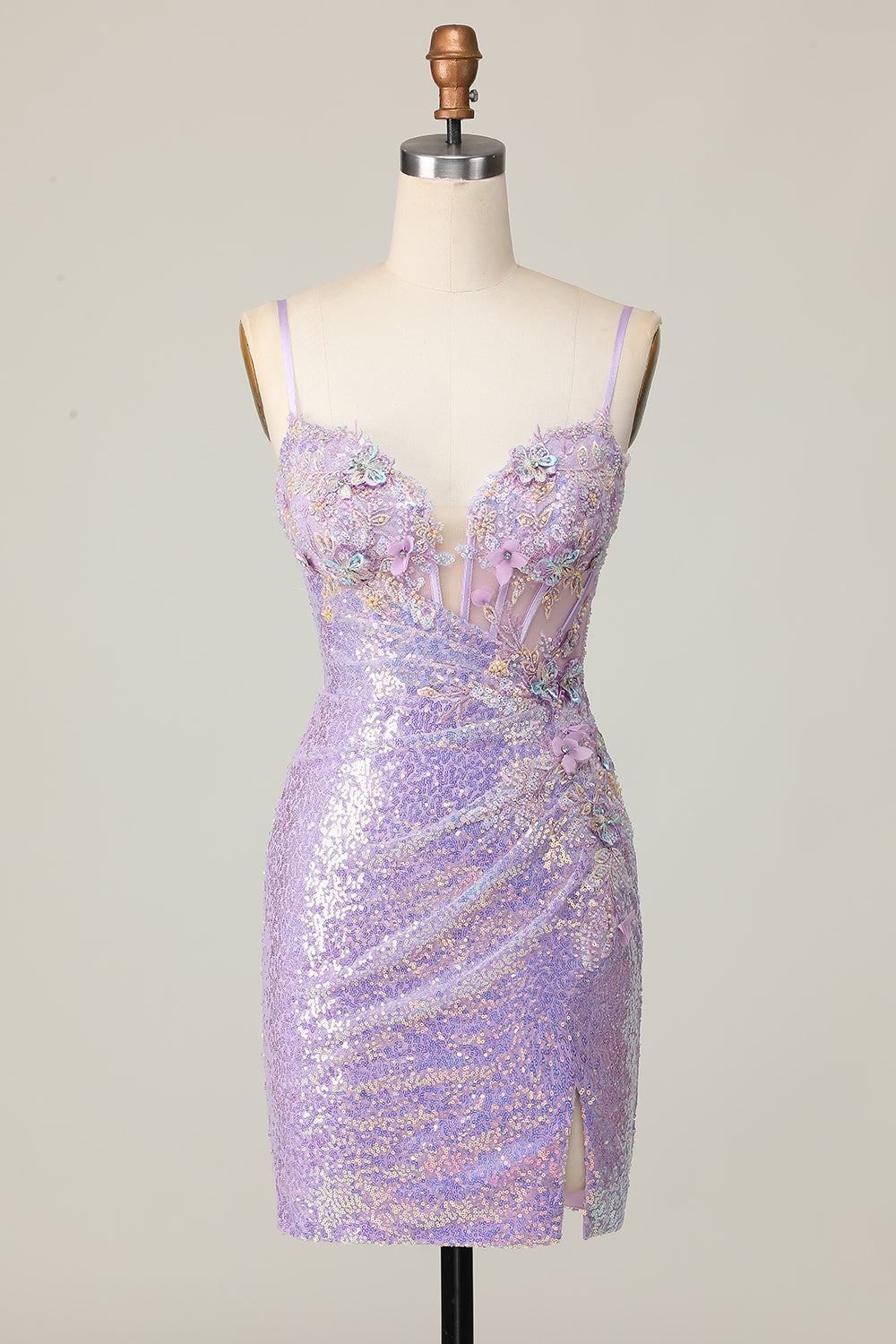 Sparkly Lilac Floral Bodycon Corset Homecoming Dress