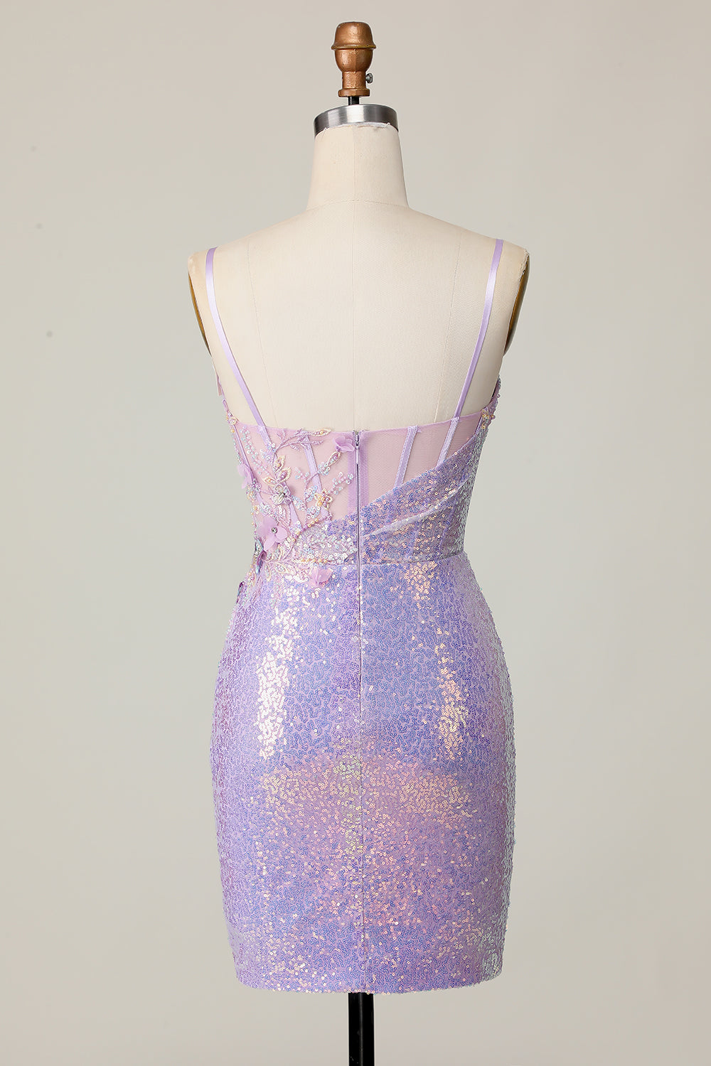 Sparkly Lilac Bodycon Sequins Short Corset Cocktail Dress with 3D Flowers