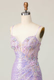 Sparkly Lilac Bodycon Sequins Short Corset Cocktail Dress with 3D Flowers