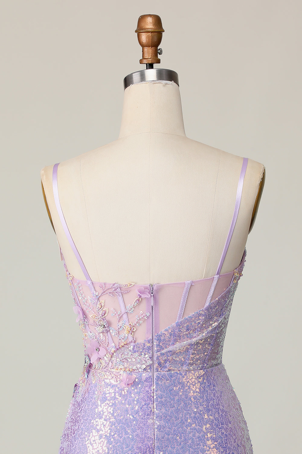 Sparkly Lilac Bodycon Sequins Short Corset Cocktail Dress with 3D Flowers