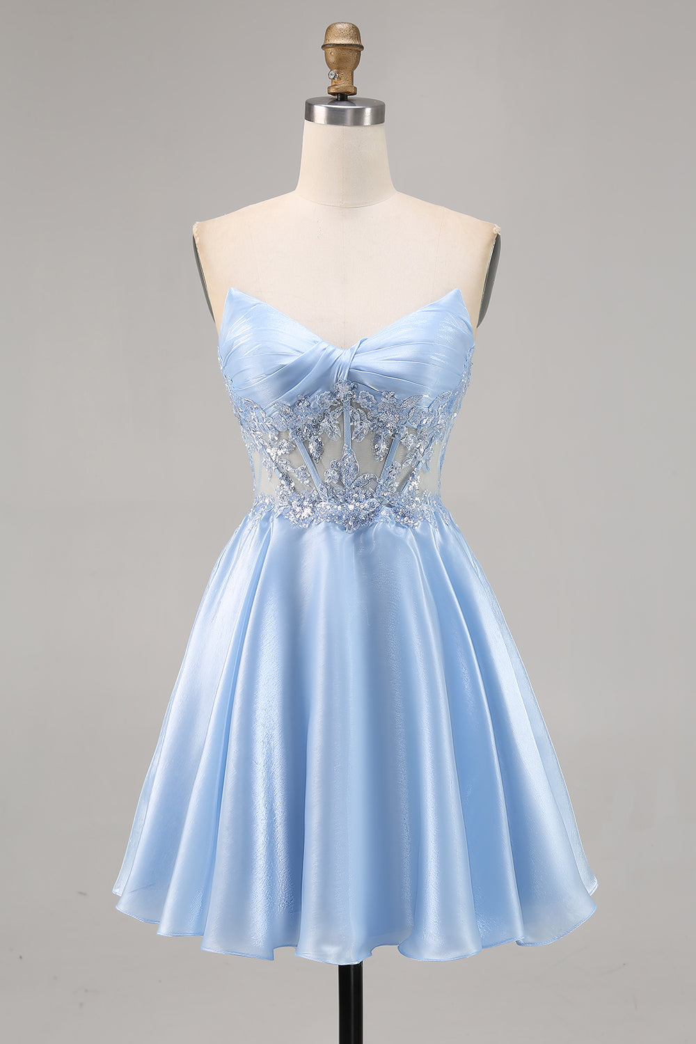Sparkly Light Blue Strapless Corset Short Cocktail Dress with Sequins