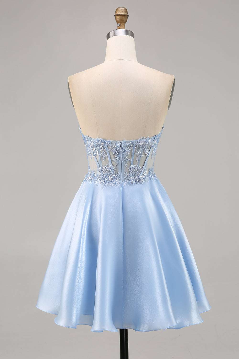 Sparkly Light Blue Strapless Corset Short Cocktail Dress with Sequins