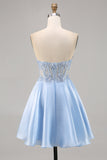 Sparkly Light Blue Strapless Corset Short Cocktail Dress with Sequins