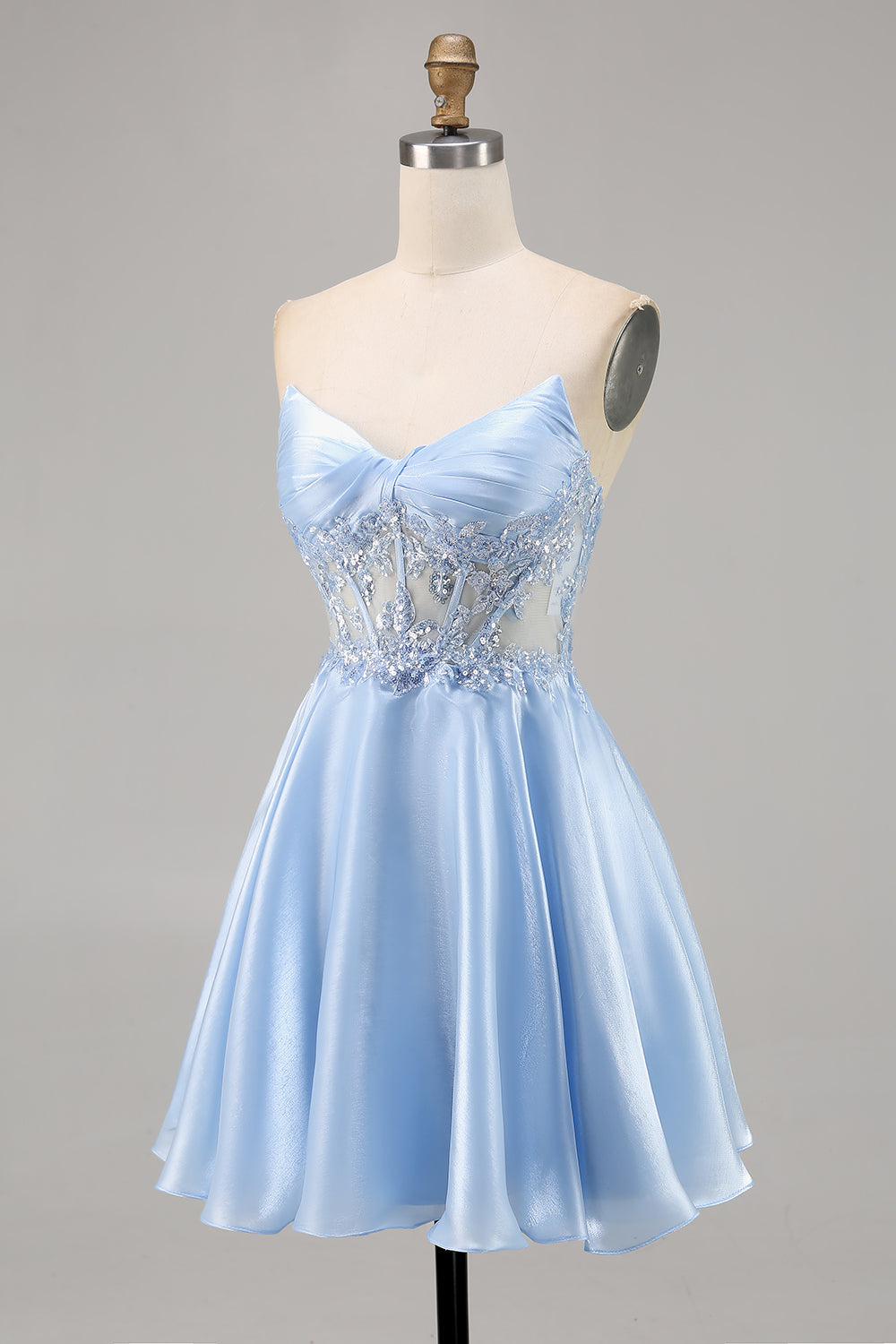 Sparkly Light Blue Strapless Corset Short Cocktail Dress with Sequins