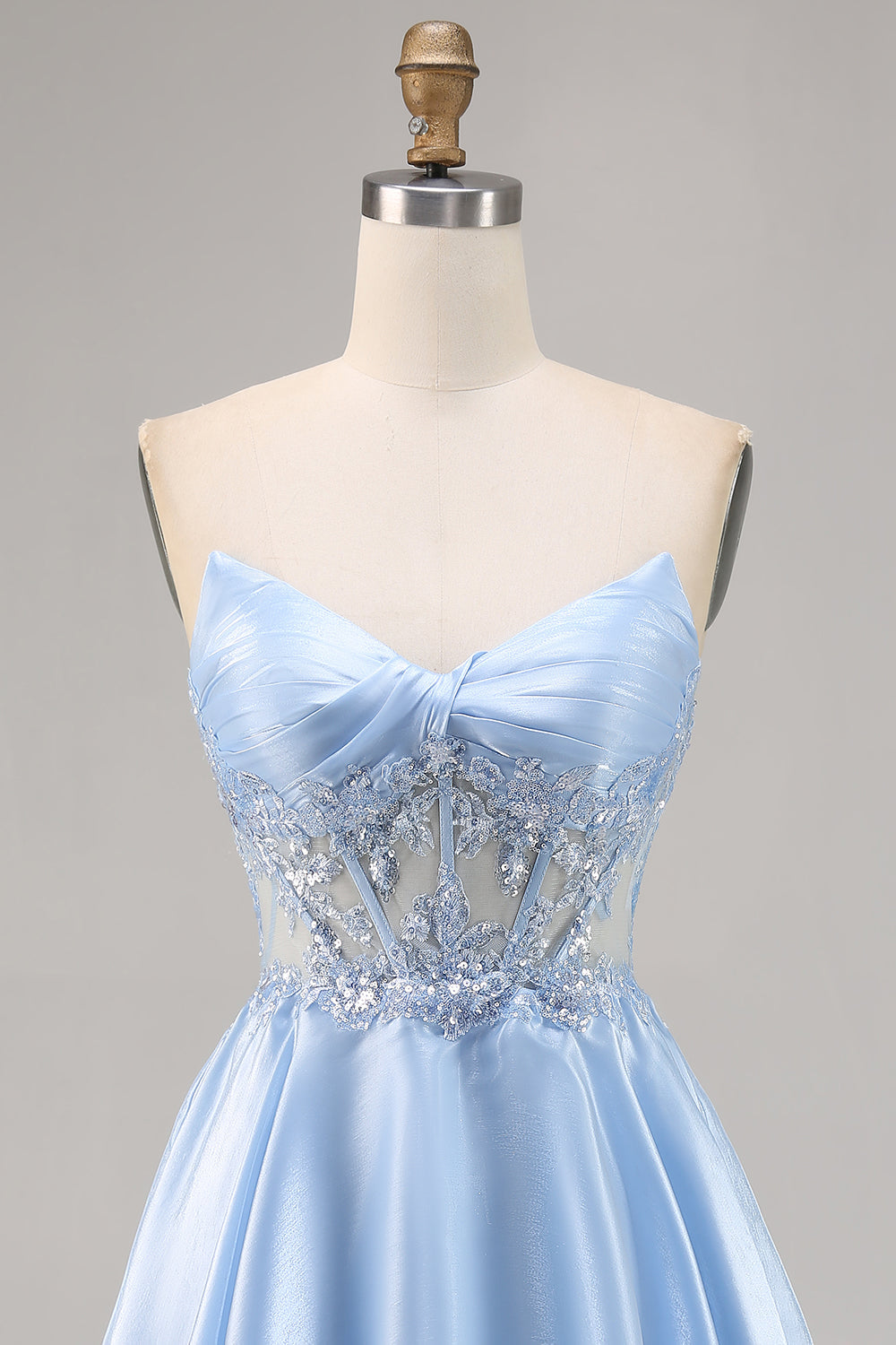 Sparkly Light Blue Strapless Corset Short Cocktail Dress with Sequins