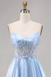 Sparkly Light Blue Strapless Corset Short Cocktail Dress with Sequins
