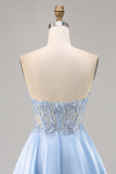 Sparkly Light Blue Strapless Corset Short Cocktail Dress with Sequins