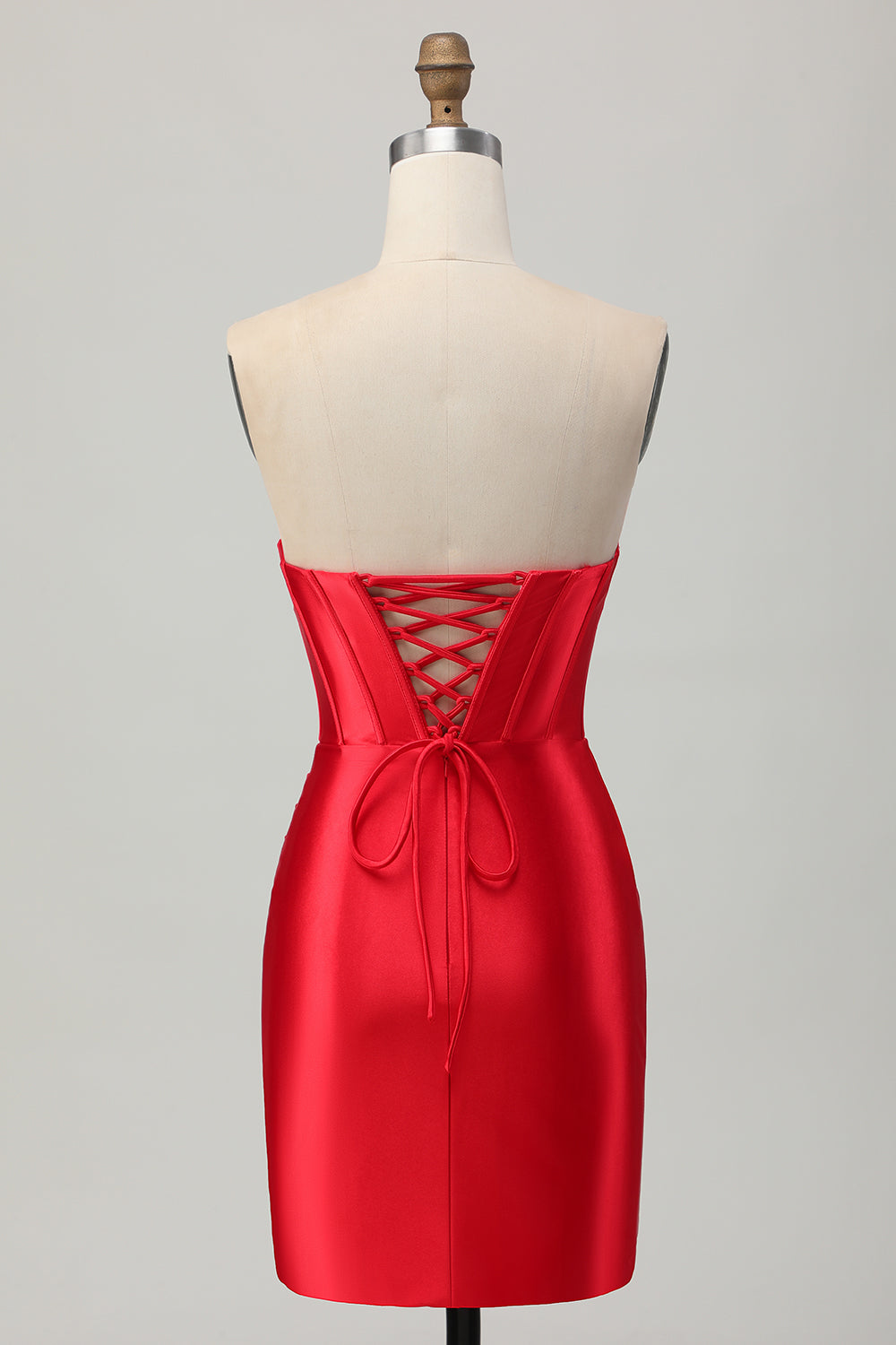 Sparkly Red Bodycon Beaded Corset Short Cocktail Dress with Slit