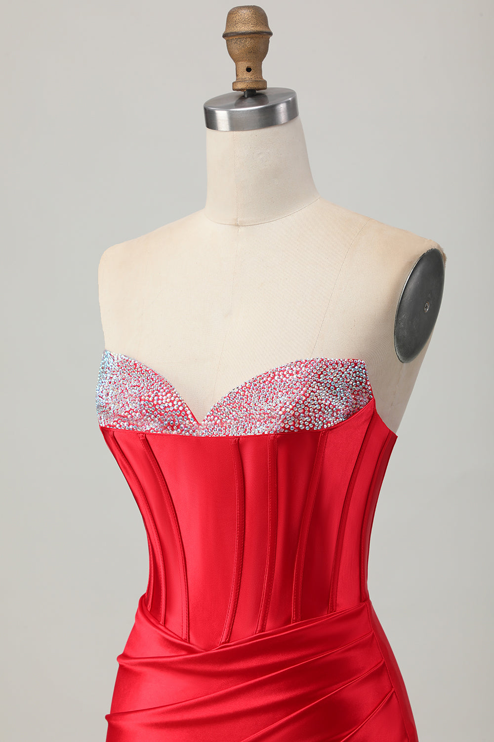 Sparkly Red Bodycon Beaded Corset Short Cocktail Dress with Slit