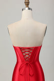 Sparkly Red Bodycon Beaded Corset Short Cocktail Dress with Slit