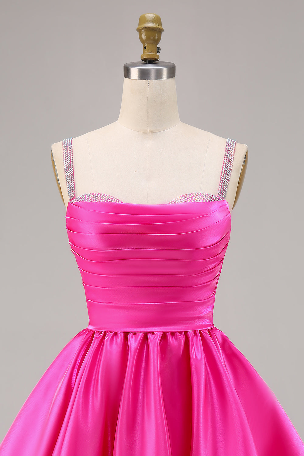 Sparkly Fuchsia Satin A Line Short Cocktail Dress with Beading