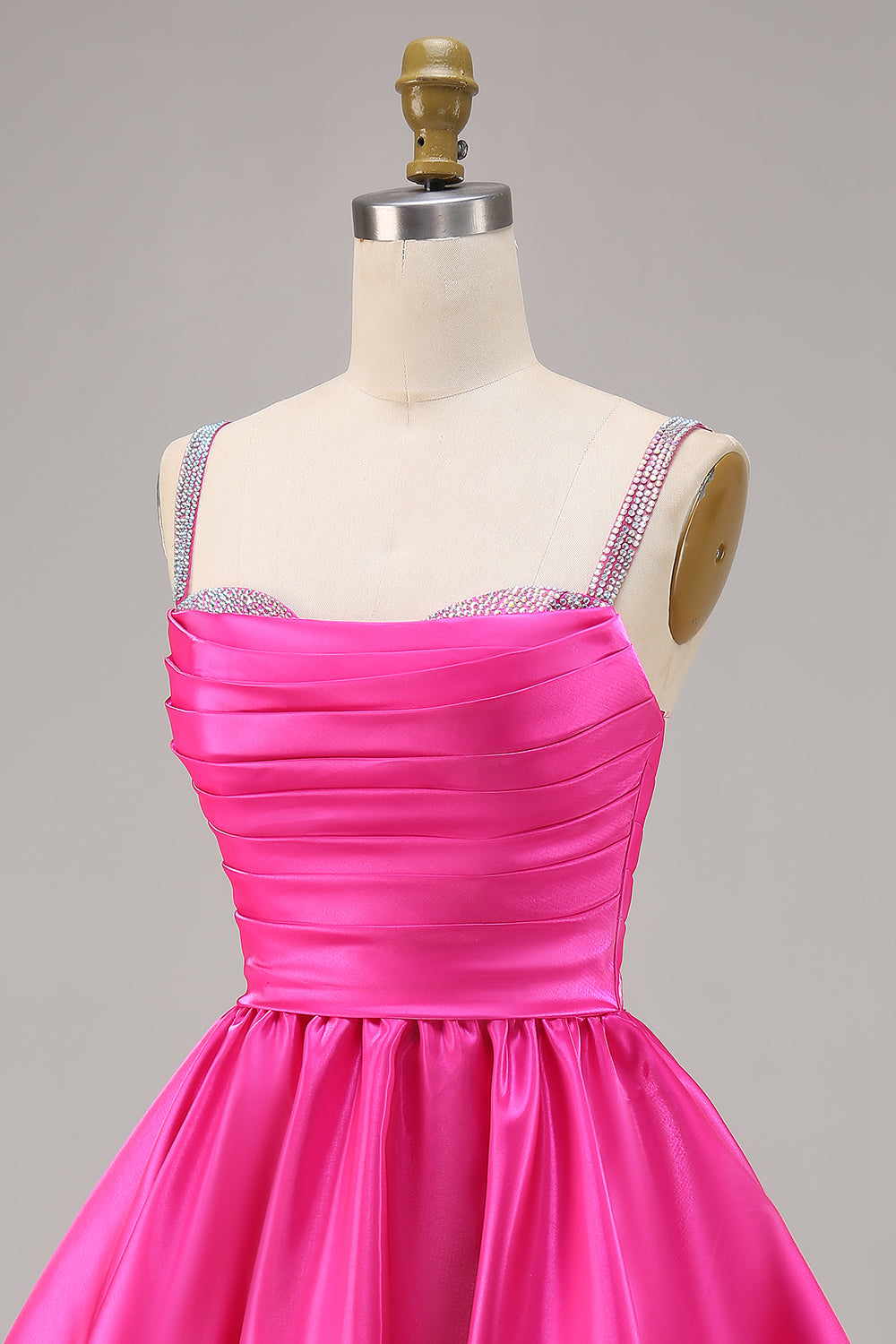 Sparkly Fuchsia Satin A Line Short Cocktail Dress with Beading