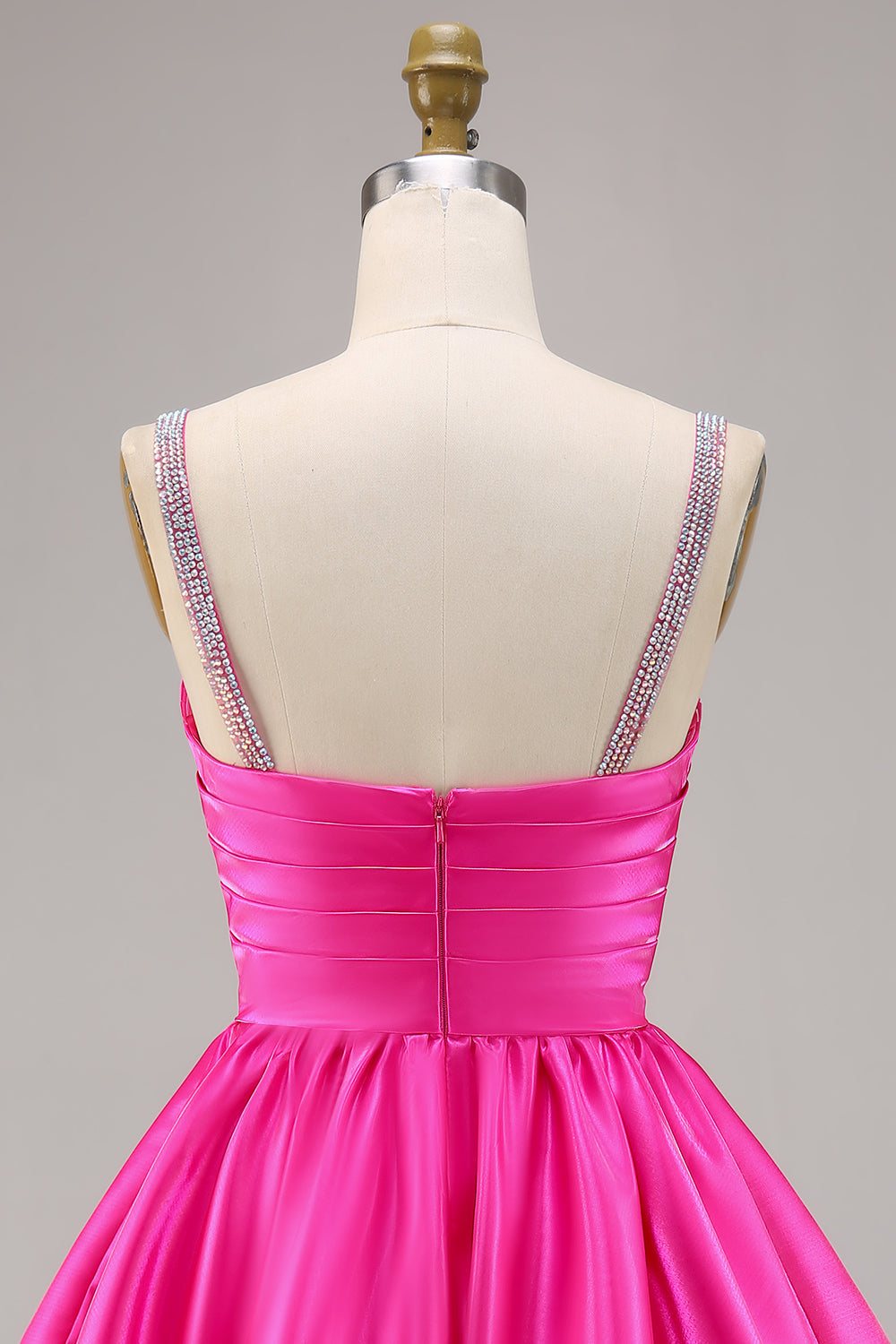 Sparkly Fuchsia Satin A Line Short Cocktail Dress with Beading