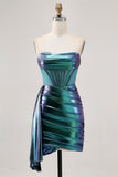 Metallic Green Corset Ruched Bodycon Short Cocktail Dress