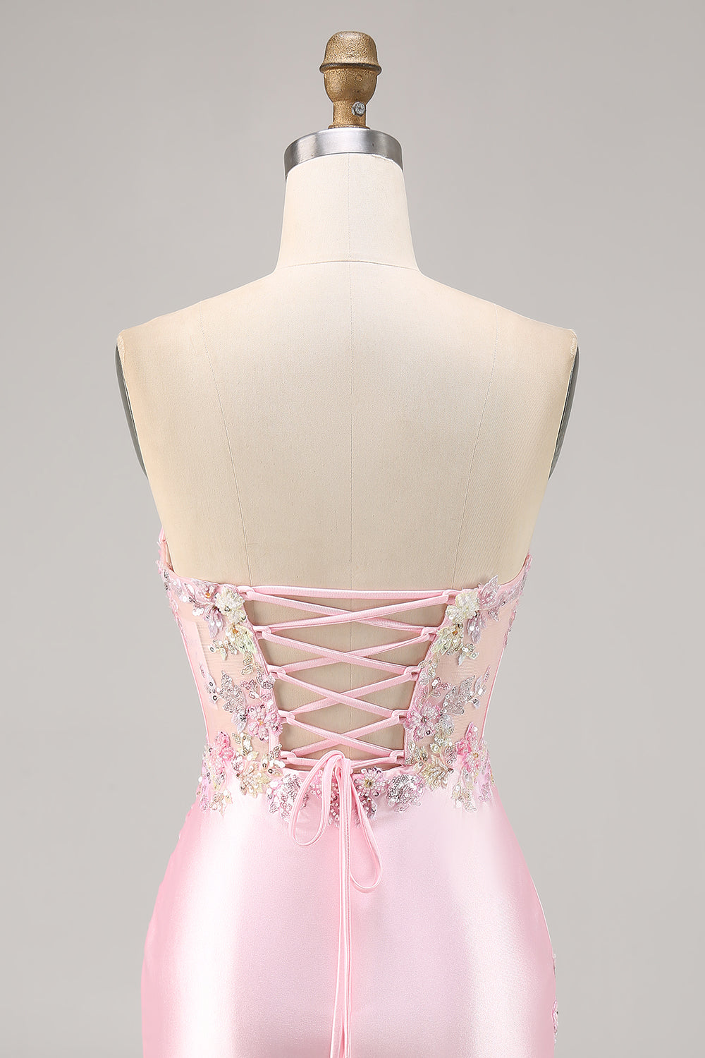 Sparkly Candy Pink Satin Floral Short Corset Cocktail Dress with Applique