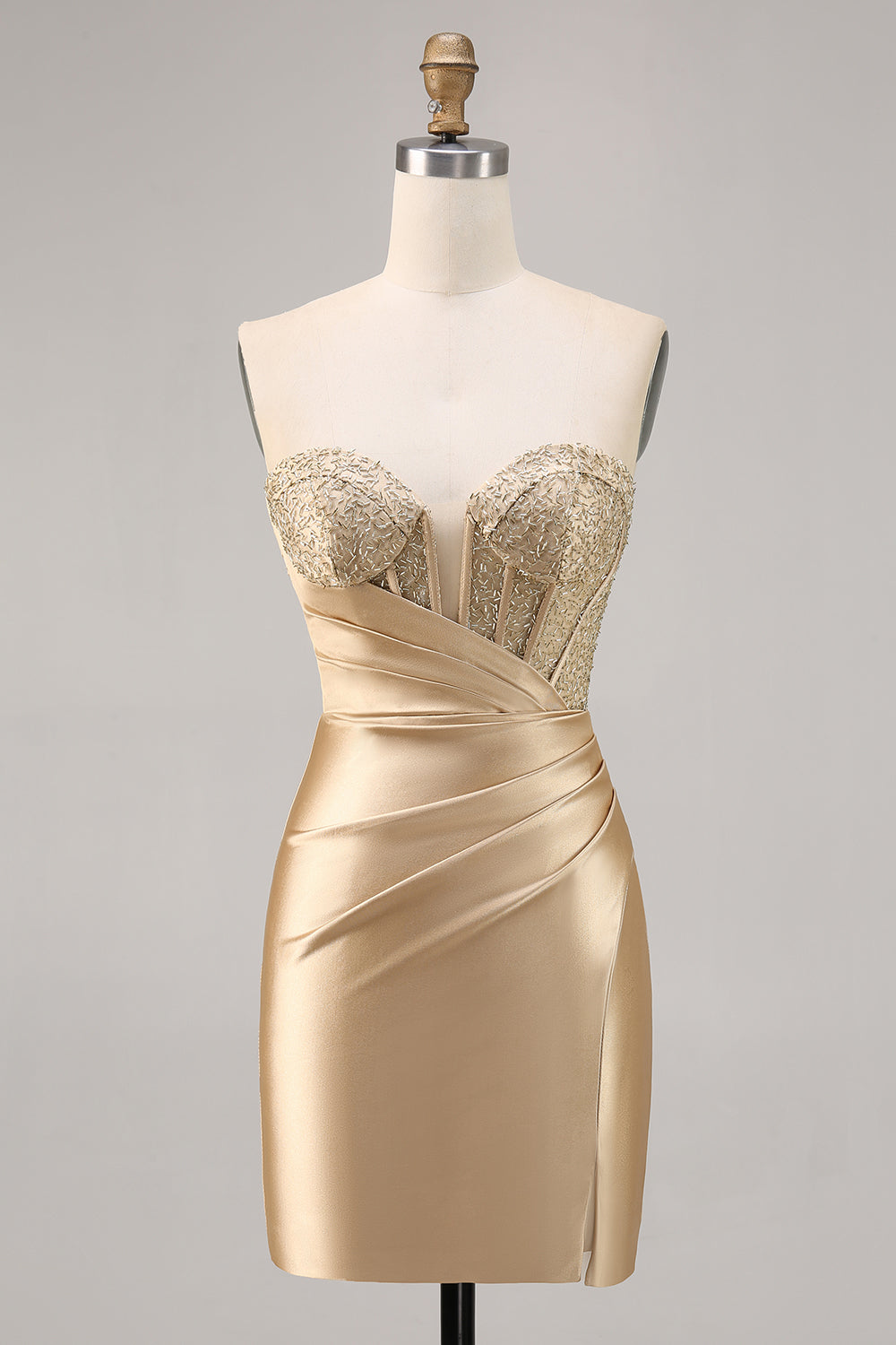 Sparkly Golden Corset Bodycon Short Satin Cocktail Dress