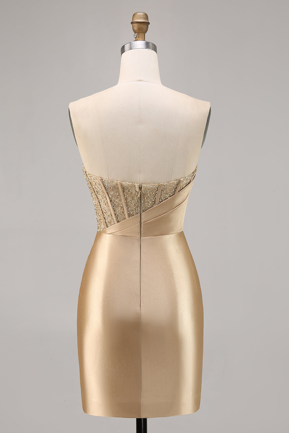 Sparkly Golden Corset Bodycon Short Satin Cocktail Dress