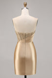 Sparkly Golden Corset Bodycon Short Satin Cocktail Dress