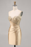 Sparkly Golden Corset Bodycon Short Satin Cocktail Dress