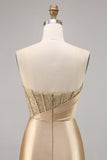 Sparkly Golden Corset Bodycon Short Satin Cocktail Dress