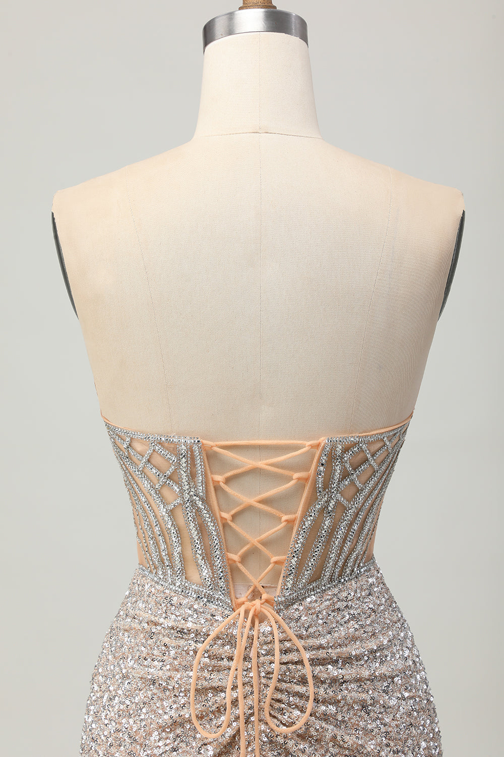 Sparkly Silver Bodycon Sequins Short Cocktail Dress with Slit