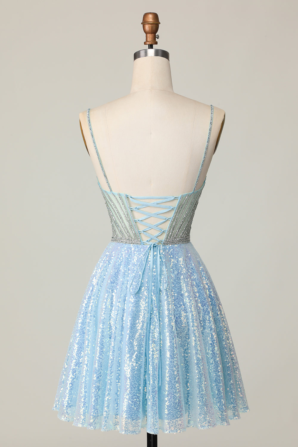 Sparkly Sequins Light Blue Short Cocktail Dress with Beading