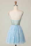 Sparkly Sequins Light Blue Short Cocktail Dress with Beading