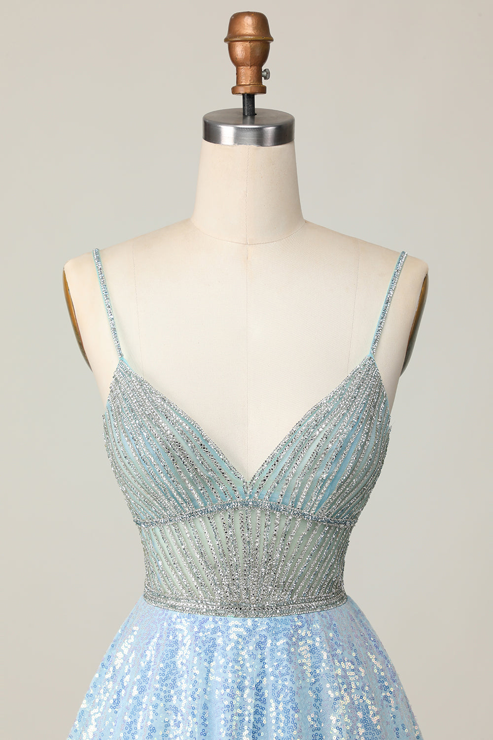 Sparkly Sequins Light Blue Short Cocktail Dress with Beading