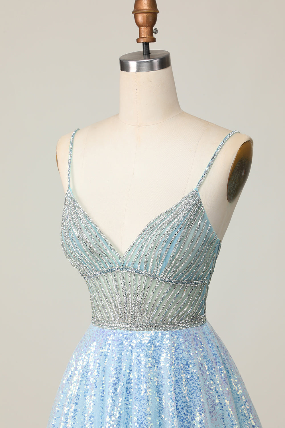 Sparkly Sequins Light Blue Short Cocktail Dress with Beading