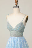 Sparkly Sequins Light Blue Short Cocktail Dress with Beading