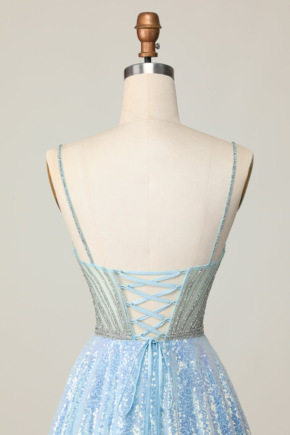 Sparkly Sequins Light Blue Short Cocktail Dress with Beading