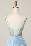 Sparkly Sequins Light Blue Short Cocktail Dress with Beading