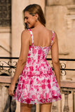 Fuchsia Floral Corset A Line Printed Homecoming Dress