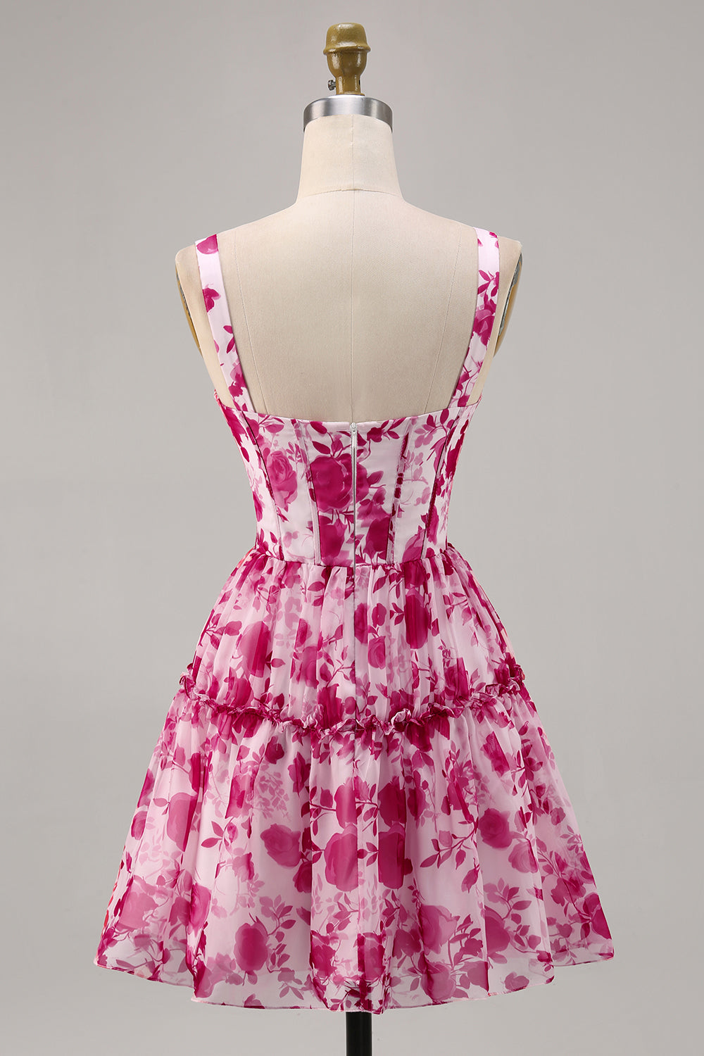 Fuchsia Floral Corset A Line Printed Homecoming Dress