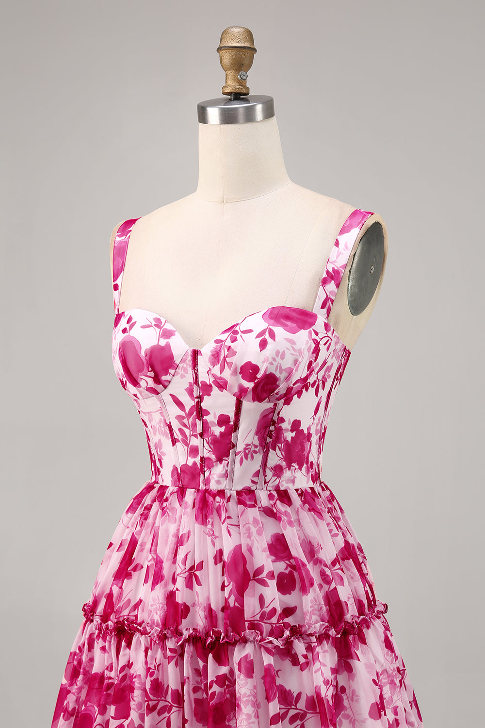 Floral Fuchsia A Line Short Corset Cocktail Dress