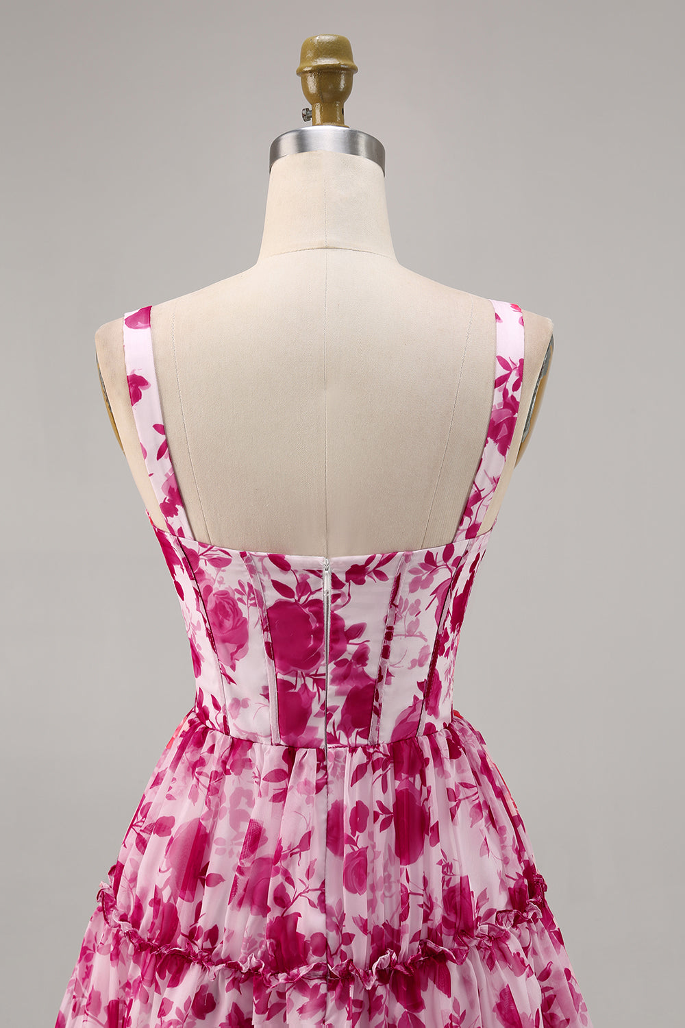 Floral Fuchsia A Line Short Corset Cocktail Dress