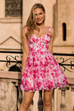 Fuchsia Floral Corset A Line Printed Homecoming Dress
