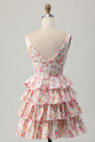 Floral Pink Corset A Line Short Cocktail Dress with Bow