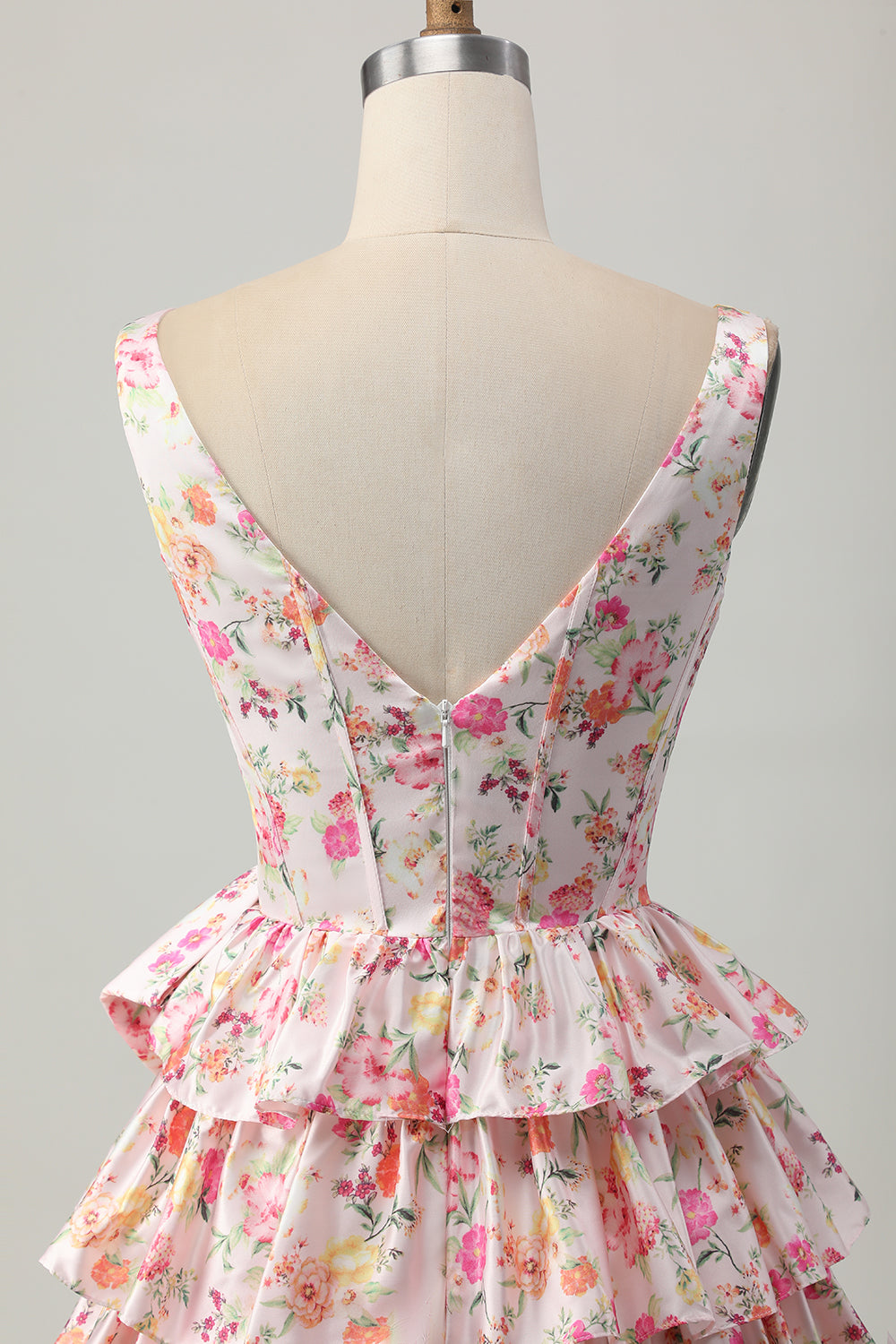 Floral Pink Corset A Line Short Cocktail Dress with Bow