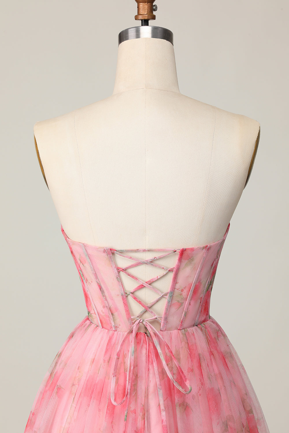 Floral Red Printed Corset A Line Short Cocktail Dress