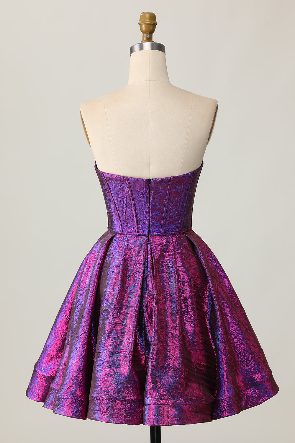 Dark Purple Metallic Corset Short Cocktail Dress with Keyhole