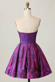 Dark Purple Metallic Corset Short Cocktail Dress with Keyhole