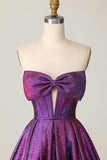 Dark Purple Metallic Corset Short Cocktail Dress with Keyhole