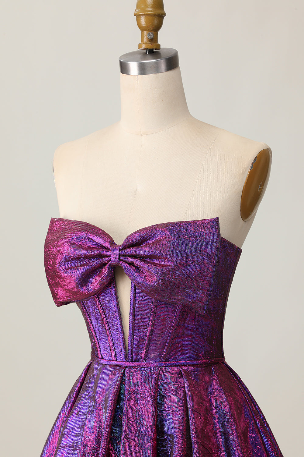 Dark Purple Metallic Corset Short Cocktail Dress with Keyhole