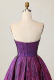 Dark Purple Metallic Corset Short Cocktail Dress with Keyhole