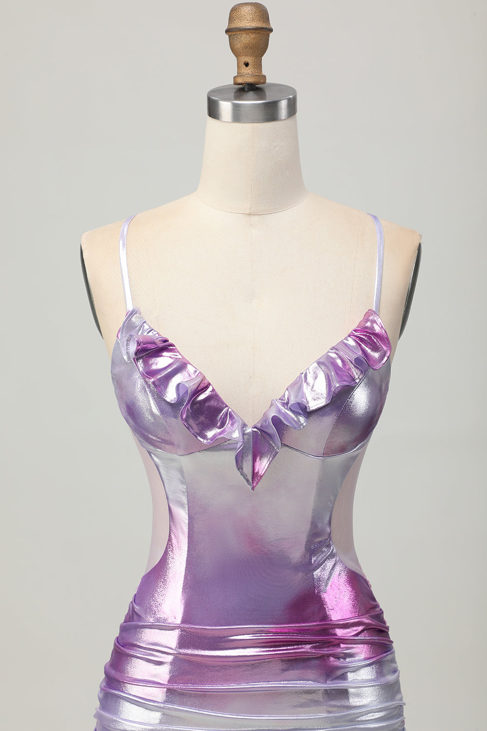 Silver Purple Bodycon Ruffled Metallic Corset Mini Cocktail Dress