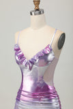 Silver Purple Bodycon Ruffled Metallic Corset Mini Cocktail Dress